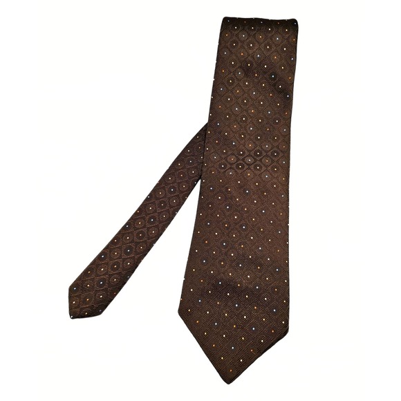 Regency All Silk Necktie Brown Geometric Dot Pattern Business Formal‎ Men - Picture 2 of 6